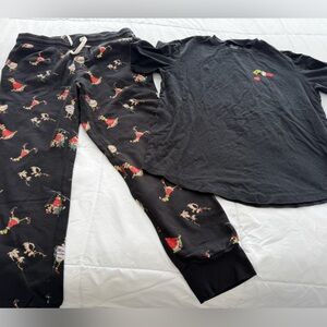 American Eagle Outfitters Black Pajama Set with Red and Green Accents